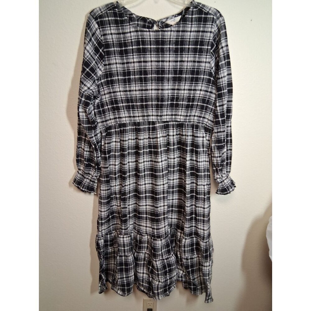 Terra & Sky Plaid Dress Cottage Smocked Midi Business Casual Black Size 0X (14W)